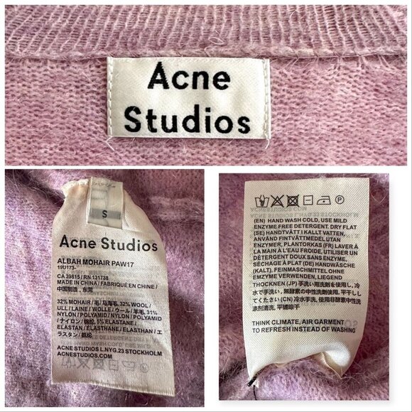 Acne Studios Mohair Wool Blend Open Front Cardigan, Size S, Dusty pink, purple - Picture 9 of 11